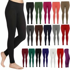 Ladies Womens Plain Leggings Full Length  Black + Colours UK Size 8 - 22