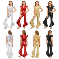 Girls Girls Outfits Fly Sleeve Dancewear Sequins Sets Jazz Performance Shiny