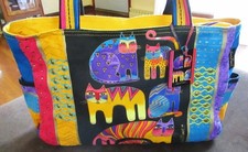 LAUREL BURCH TOTE HANDBAG,CAT FELINE FRIENDS COLORFUL CATS, UNUSED, NICE