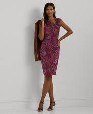 Lauren Ralph Lauren Women's Paisley Stretch Jersey Cap-Sleeve Dress Size  6  10