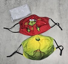 2 Unisex Reusable Washable Funny Grinch Christmas Face Mask One Size Adjustable