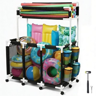Yescom 270 Gallon Pool Float Storage Bin 52''x33''x67'' 2 Tiers Rolling Toys Cart