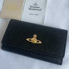 Authentic Vivienne Westwood 6-Key Case Orb Leather Black Dark Blue Gold Hardware