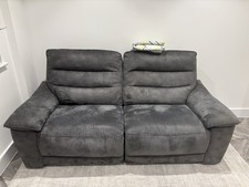 Grey 3 Seater Fabric Reclining Sofa, Pillow Top Arms, Cushioned Back