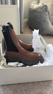 Burberry Men's Leather Creeper Chelsea Boots Walnut Rubber Sole 