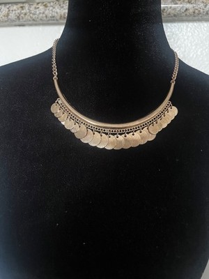Charming Charlie Rose Gold Bohemian Gypsy Necklace w/ Dangling Coin Disc