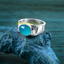 Natural Chalcedony  Gemstone with 925 Sterling Silver Ring for Men's #J548