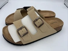 Torotto Mens Slides with Cork Footbed Adjustable Flat Sandals, Khaki, Size 12