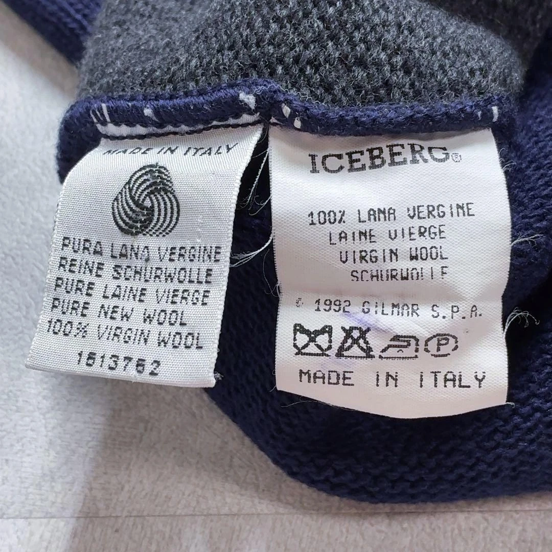 ICEBERG Vintage Knit Sweater L Bear Racing 90s Y2K Navy Charcoal image 10