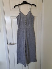 Yumi Black White Gingham Summer 3/4 Cropped Jumpsuit 100 Cotton UK 8