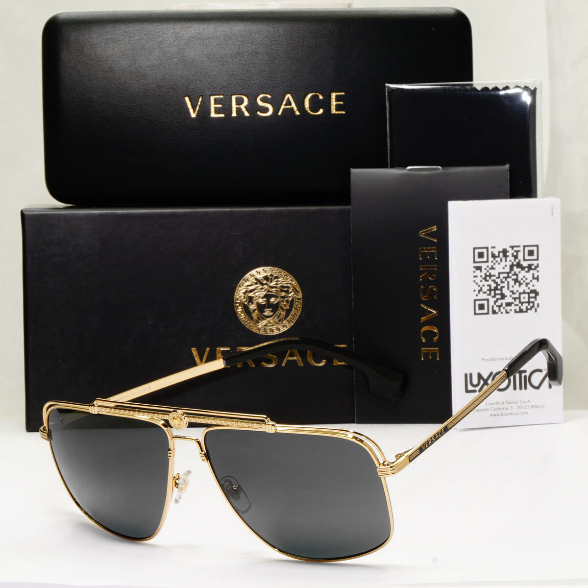 Versace Sunglasses Gold Black Medusa Square Meander MOD 2242 Versace Sunglasses Gold Black Medusa Square Meander MOD 2242