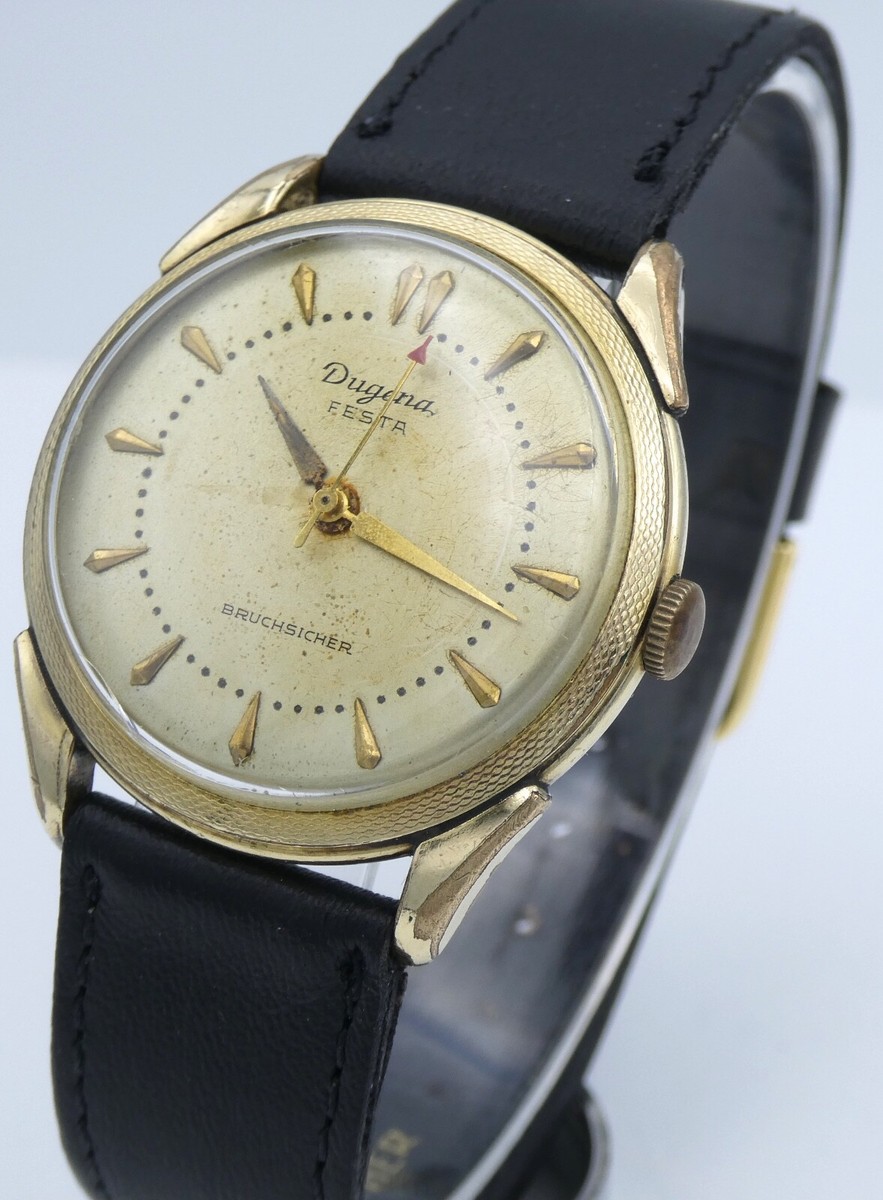 Vintage Dugena Festa Walzgold Double 20 Mikron Handaufzug