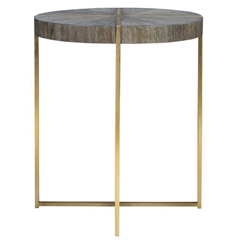 Uttermost Taja Round Stainless Steel and Wood Accent Table in Brushed Brass - Picture 1 of 6