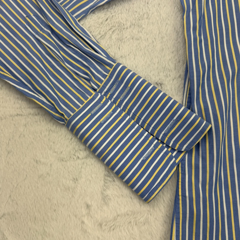 Camisa de vestir Sartorial Marks & Spencer para hombre 15,5 azul a rayas algodón fino botón Foto 4 de 4