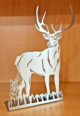 Aufsteller Hirsch 30 cm hoch aus Edelstahl Figur mit Bodenplatte