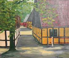 1996 Village Landscape Oil Painting Signed