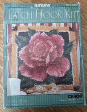 OPENED Caron Natura Latch Hook Kit Q601 "Framed Rose" sz 17x17 w Hook Tool