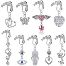 Butterfly Fake Belly Button Bar Barbell Body Non Piercing Clip Navel Ring Gift