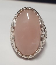 Rose Quartz Sterling Silver Ring Scroll Cut Setting Pink Cab Gem 925 LA Sz 7.75