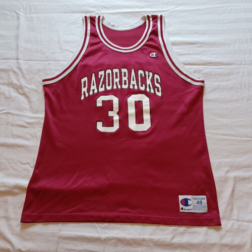 Vintage 1990s Champion Arkansas Razorbacks # 30 NCAA Basketball Jersey Size 48
