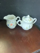 Vintage Sears Country French Ironstone Floral China Sugar & Creamer Set 