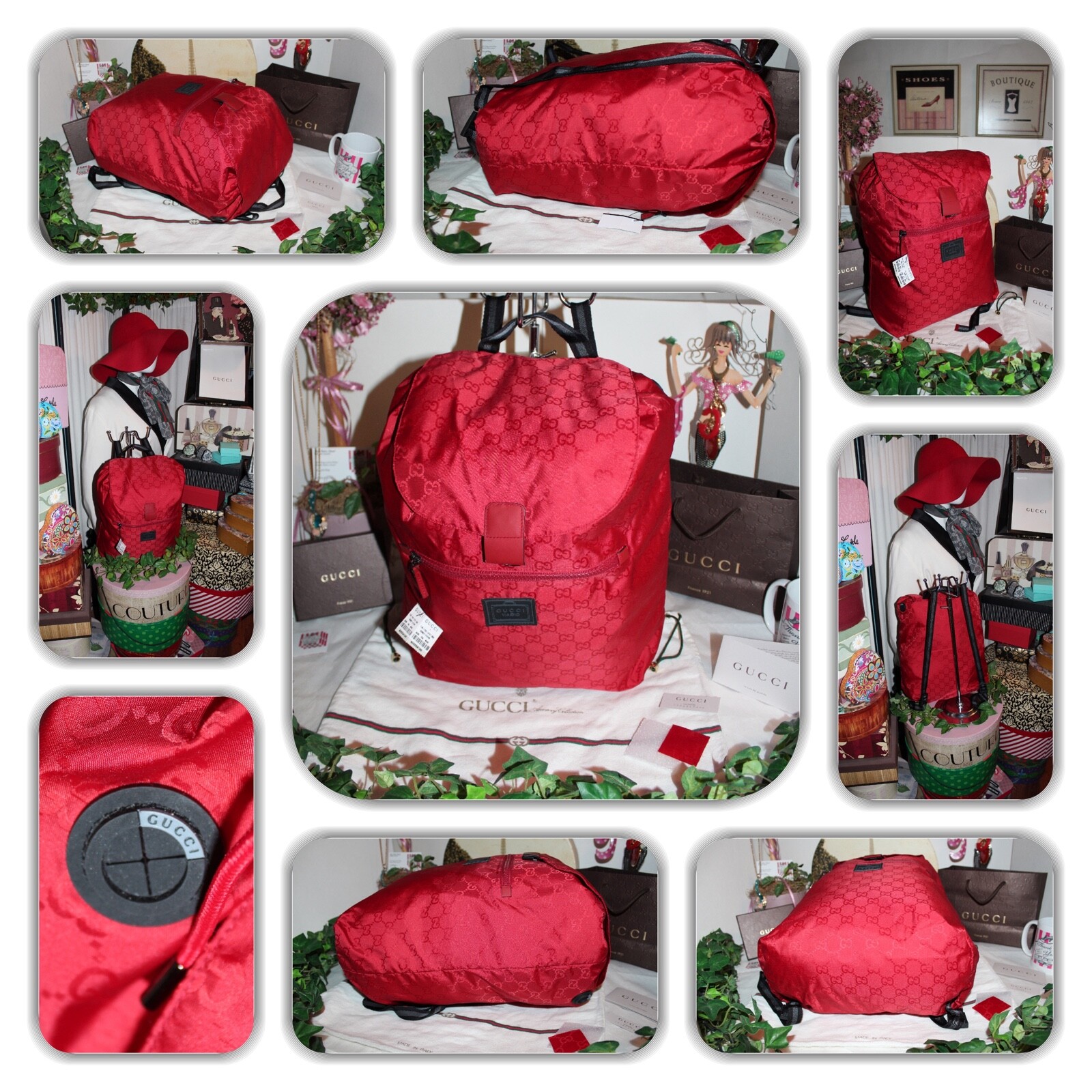 GUCCI RUCKSACK GUCCISSIMA RED SIGNATURE GG MONOGRAM FOLD UP BACKPACK! image 9