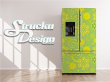 Green Yellow Floral Flower Pattern Fridge Freezer Wrap Side Door Vinyl Decal