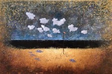 Ölgemälde Ölbild Seascape Meer Abstract Magic Blau Braun Gold Wolken Kunstwerk