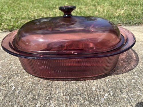 Pyrex Visions Corning Ware Cranberry 4 QT Roaster Casserole Dish w/ Lid V-34-B - Picture 5 of 10