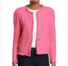 IRO Rosia ECRU Pink Fringed Tweed Jacket Boucl  Textured Jacket 38/US 6 NWOT
