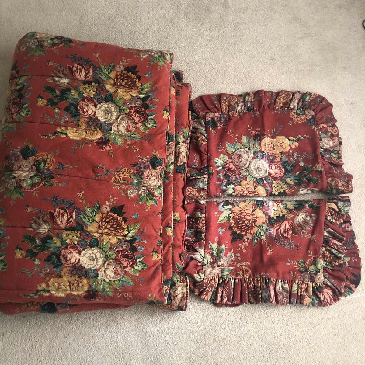 Vintage RALPH LAUREN Aylesbury Red Floral 3 Pc Full/Queen