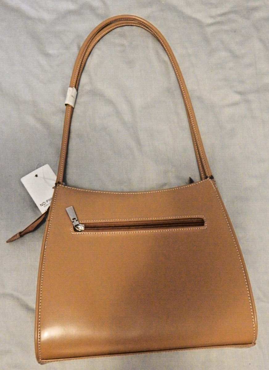 Camel/Beige Underarm Handbag Vegan Leather w/ Silver Metal Accents