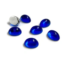 18 VINTAGE SAPPHIRE ACRYLIC 14x10mm. HIGH DOME OVAL CABOCHONS 7206