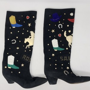 Rara De colección 1980s Andrea Pfister Couture Italia Gamuza Botas  occidentales-Talla 8 1/2 | eBay