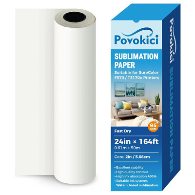 Dye Sublimation Paper Fast Dry 95g 24'' x 164ft For E*pson F570 Heat Transfer