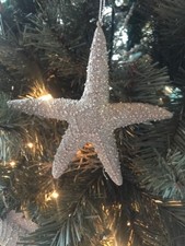 KURT ADLER SILVER GLITTER STARFISH NAUTICAL/COAST CHRISTMAS ORNAMENT- FREE SHIP 