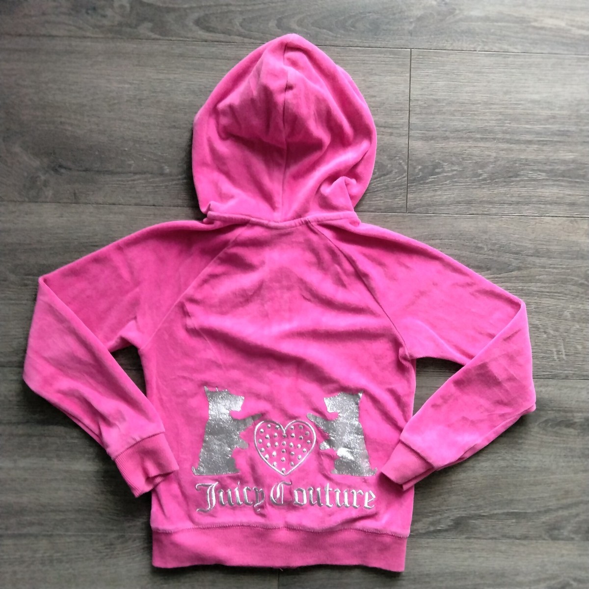 Juicy Couture Pink Silver Velour Hoodie 7 Girls Zip Up