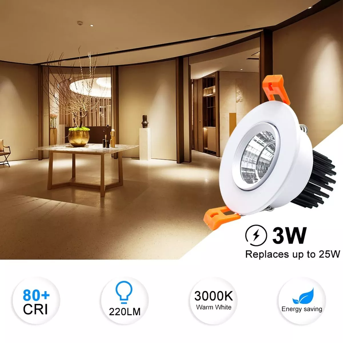 inShareplus 2 Inch LED Downlight 3W Recessed Lighting COB Dimmable 3000K Wa