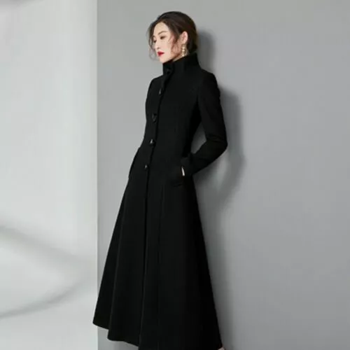 Black wool maxi coat cheap womens