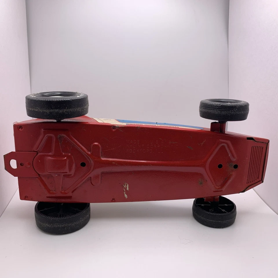 Coche de carreras de arrastre especial Nylint Grand Prix rojo y blanco de colección de acero prensado Foto 4 de 4