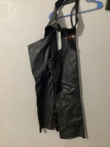 Vintage Harley Davidson Small Black Leather Chaps  Side Zipper