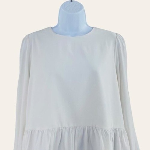 Pomander Place | NEW White Carlota Long Blouson Sleeve Peplum Blouse Size S - Picture 4 of 10