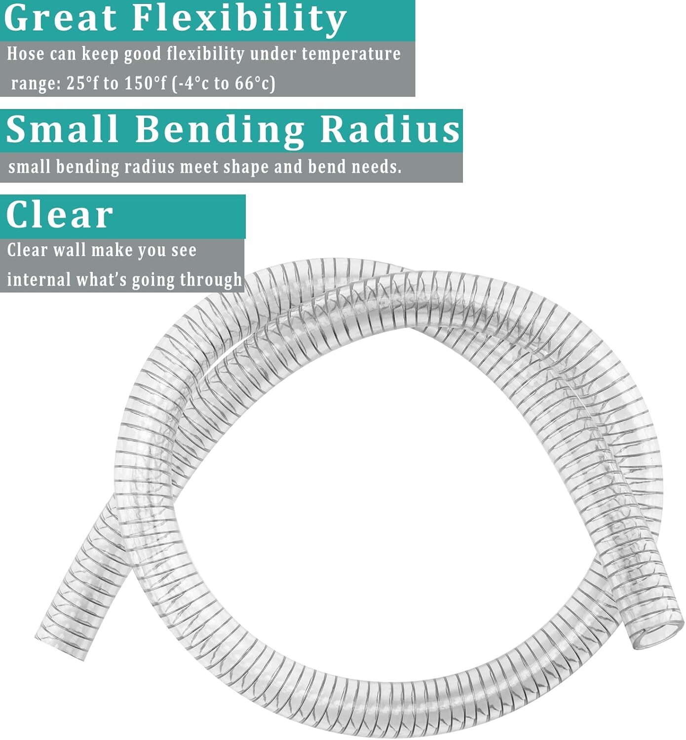 Wire Reinforced Hose 1" ID 10FT Clear High Pressure Vinyl Suction Line Tubing