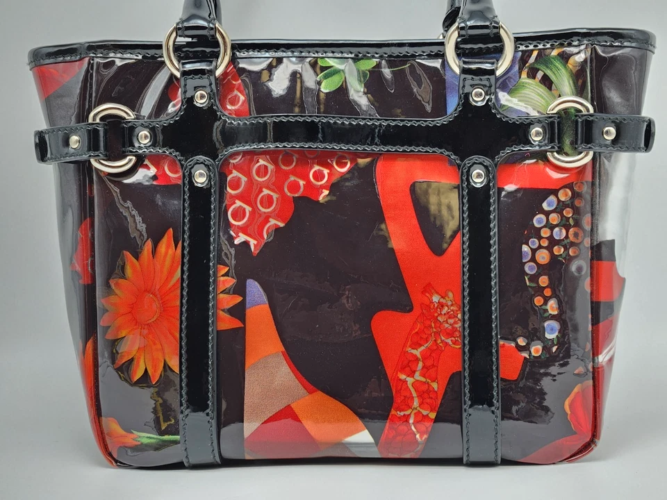 Bolso de Mano Salvatore Ferragamo FLORAL Nylon/Cuero Bordado Raro Foto 3 de 4