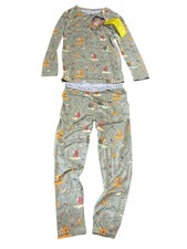 NWT Bellabu Bear Bamboo Pajama Set Unisex Size 7 Green Woodland Animal Theme