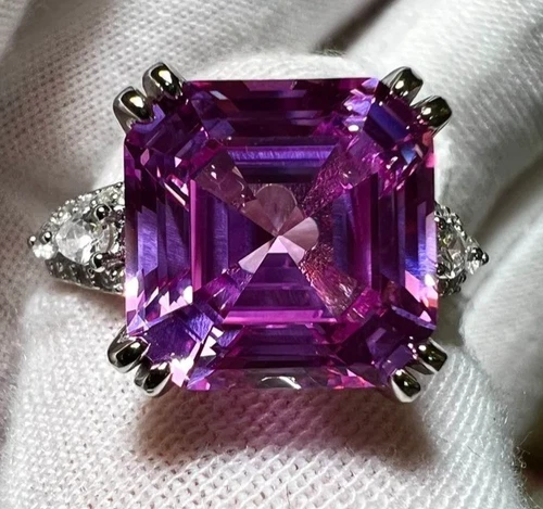 8.36 Ct Certified Asscher Cut Natural Purple Diamond Ring VVS1 White Gold Finish