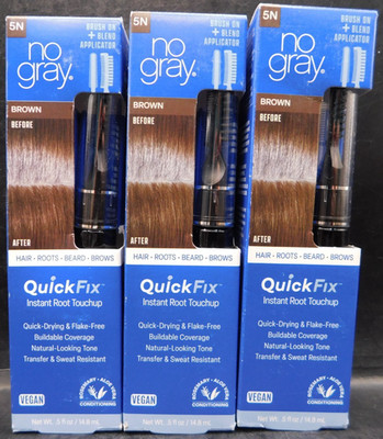 3 Pk No Gray Quick Fix Instant Root Touchup 5N Brown .5Fl Oz Ea New & Sealed