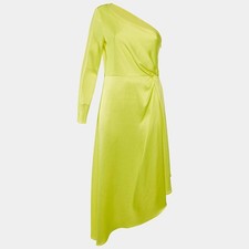 Alice Olivia Neon Yellow Satin Dora Asymmetrical Dress L