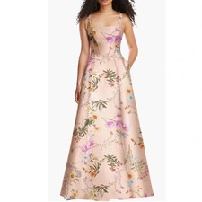 NEW, Alfred Sung Floral Corset Satin Gown in Multicolor Sz 4 LD0234