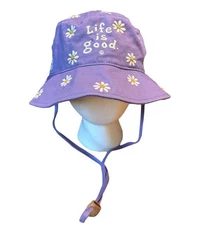 Life is Good LIG Bucket Hat Purple Hippie Fun Daisy Pattern